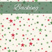 A swatch of cream fabric packed with red and green stars of varying shades and sizes.