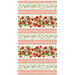 A border stripe fabric with large striped clusters of strawberries and smaller floral stripes