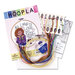 The packaging, contents of the Chocolate cross stitch kit, and pattern displayed on a white background.