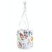 A white bag with large embroidered flower sprigs like from a bouquet isolated on a white background.