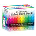 Digital mockup of the Essential Color Card Deck box showing the front with rainbow shades and the sides showing what the cards inside look like.