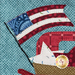 A super close up on the applique American flag, demonstrating fabric and topstitching details.