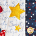 A super close up on the applique yellow stars, showing fabric and topstitching details.