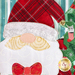 A super close up on the applique Santa gnome, showing fabric and topstitching details.