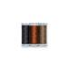 Three spools of brown and black thread isolated on a white background.