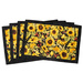 The four completed placemats slightly fanned out in the Sunflower Splendor collection, bright packed yellow sunflower prints with a black border, isolated on a white background.