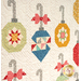 A close up on a three patchwork ornaments, demonstrating fabrics, piecing, and top quilting details.