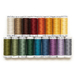 Two rows of the coordinating thread spools, arranged in rainbow order and isolated on a white background.