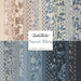 Collage of fabrics in the Sacre Bleu Layer Cake in hues of blue and cream