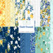 A stacked collage of yellow, white, blue, and teal summertime flower fabrics