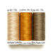 Three spools of thread in beige, orange, and brown isolated on a white background.