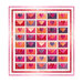 A digital mockup of the completed quilt, rows of love letters in bright ombre Valentine's day colors.