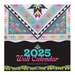 Cover of the 2025 wall calendar featuring colorful quilt patterns and the text American Quilter's Society.