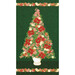 Fabric panel of a decorated Christmas tree made of red and white flowers in a white pot, against a green background.