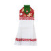 The completed hanging towel in red and green fabrics, isolated on a white background.