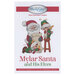 Front of Mylar Santa and His Elves pattern featuring an embroidered santa and his elves going over the naughty and nice list.