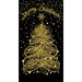 A golden Christmas tree outlined with stars and a snowflake against a black background, says Merry Christmas.