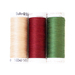 Three spools of thread: beige, burgundy, and dark green, labeled with brand and colors.