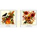 Two quilt blocks: left features a crow with autumn leaves and pumpkin; right shows a bouquet of sunflowers.