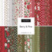 Fanned out collage of the fabrics included in the Berry And Pine Layer Cake.