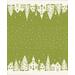 Green border print with red snow flurries and rows of white houses and churches running along either fabric border.