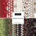 A collage of the black, green, red, gray, and cream winter fabrics included in the Winter Friends Layer Cake.