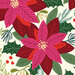 Colorful illustration of pink poinsettias and green foliage on a cream background.