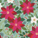 Floral pattern featuring pink and red poinsettias, holly, and green leaves on a mint green background.