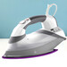 A steam iron resting on top of the silicone iron rest, demonstrating usage.