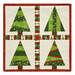 The completed Foundation Paper Piecing Series 2 project for December, an arrangement of four dynamic Christmas trees in red, green, and white fabrics, isolated on a white background.