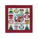 The completed Mistletoe Crossing wall hanging, featuring ornament, tree, and present blocks bordered in solid red fabric, isolated on a white background.