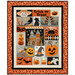 The completed Vintage Haunt BOM quilt, colored in vibrant orange, gray, black, and slate fabrics from the Pumpkins and Potions collection, isolated on a white background.