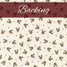 Cream swatch of fabric with tossed reindeer heads and red dot clusters; a burgundy banner at the top reads 