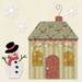 Block 1 is January with an applique cottage with snowman and snowflakes.