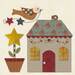 Block 7 is July with an applique cottage with star planter and Pearl the bird.