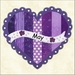 May block embroidered with pansies and pearlescent beads on purple patchwork heart.