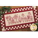 Santa Quartet Table Runner Pattern cover featuring redwork Santa in four different outfits.