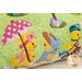 A pair of chicks, one with a pink umbrella and bow, and one with a blue dress and bow, have a chat.