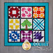 9 intermediate-level geometric patchwork quilt blocks in bright colors.