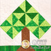 Close up of green and brown Pinwheel Pine block.