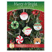 The front of the Merry & Bright Ornaments pattern by Shabby Fabrics showing the 6 finished ornaments.