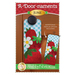 Pattern cover for A-door-naments June with three red strawberries and strawberry blossom on blue gingham.