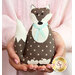 Foxly Petite Pattern front cover featuring the finished stuffed fox with a light blue ribbon around his neck.