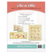 back cover of pattern with list of required materials and cutout images of two pillows, a table runner, and a quilt