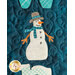 Appliqué Snowman on dark blue fabric.