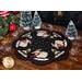 Black wool mat featuring adorable sheep and Christmas trees | Shabby Fabrics