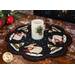 The Wool Winter Sheep All Around mat displayed with a beautiful Christmas candle | Shabby Fabrics