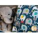 A cute stuffed elephant next to the Piccadilly Travel Pillowcase | Shabby Fabrics