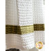 The green accent stripe and white waffle weave toweling on the Sunlit Blooms Hanging Towel