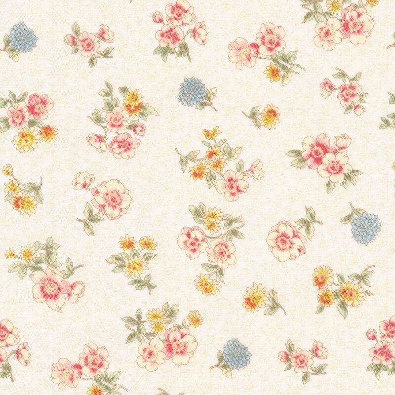 Tossed flowers on a swirled cream background